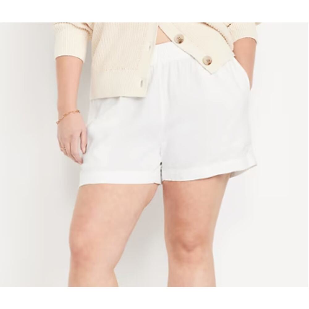Old Navy White High Waisted Linen Blend Shorts NEW Womens Plus 2X Vacation